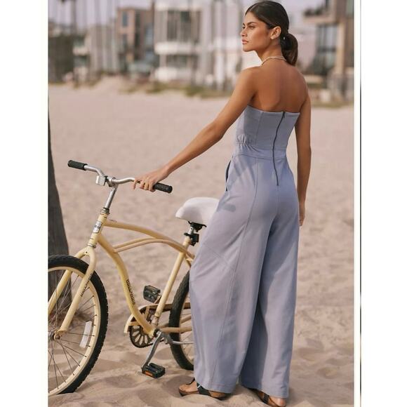 Anthropologie Daily Practice Strapless Wide-Leg Jumpsuit Blue Size Small - Picture 4 of 10